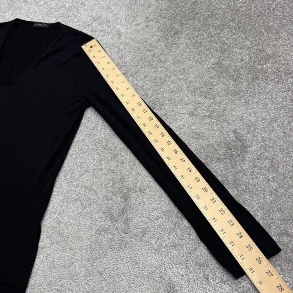 Zara Knit V-Neck Hi-Lo Pullover Sweater Womens Large Black Acrylic Blend Stretch